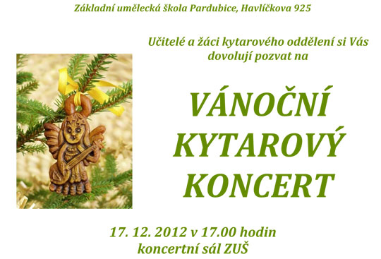 Pozvánka na Vánoční kytarový koncert 17.12.2012 v sále ZUŠ Havlíčkova